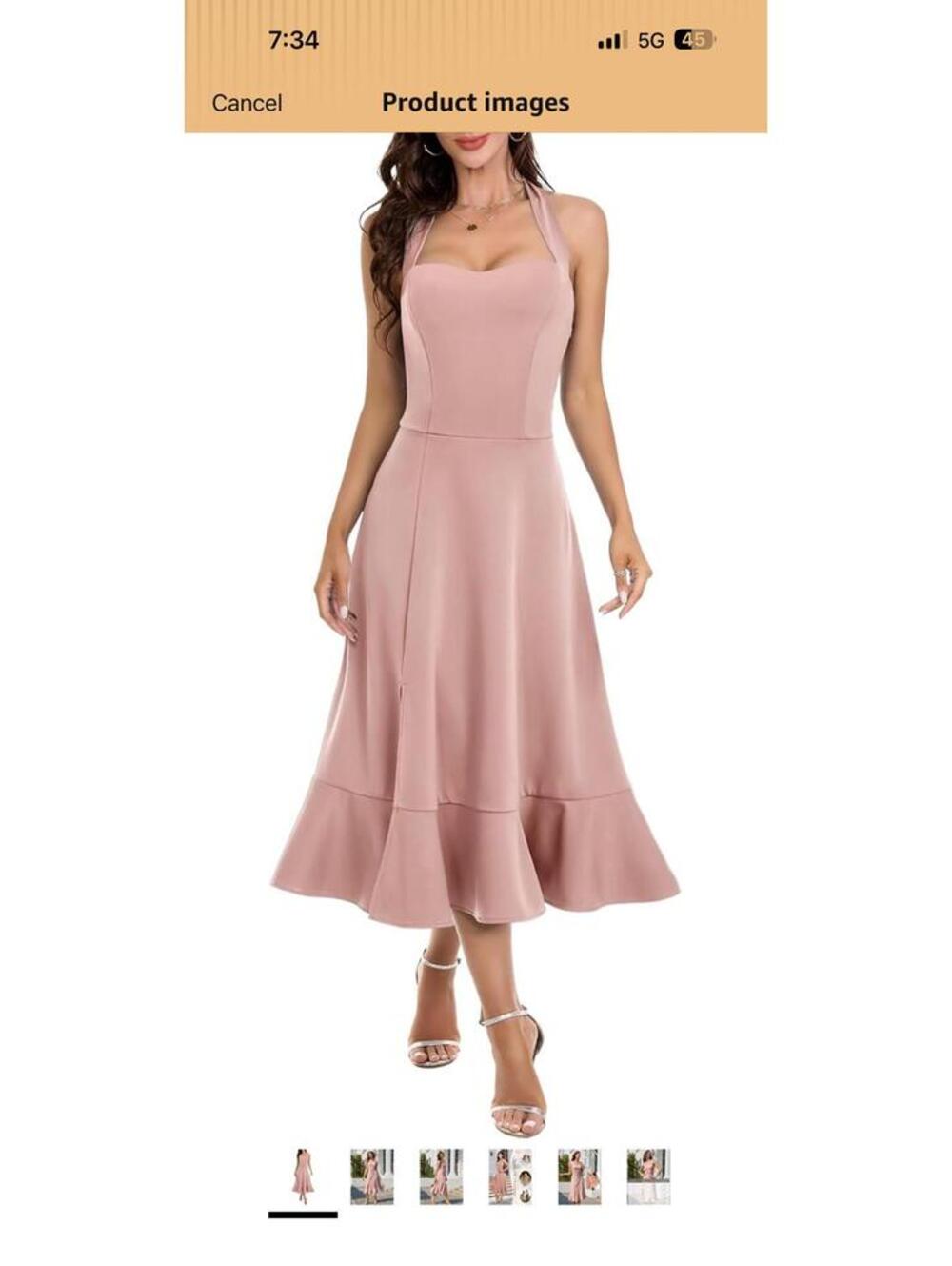 Pink Halter Neck Midi Dress with Flared Hem